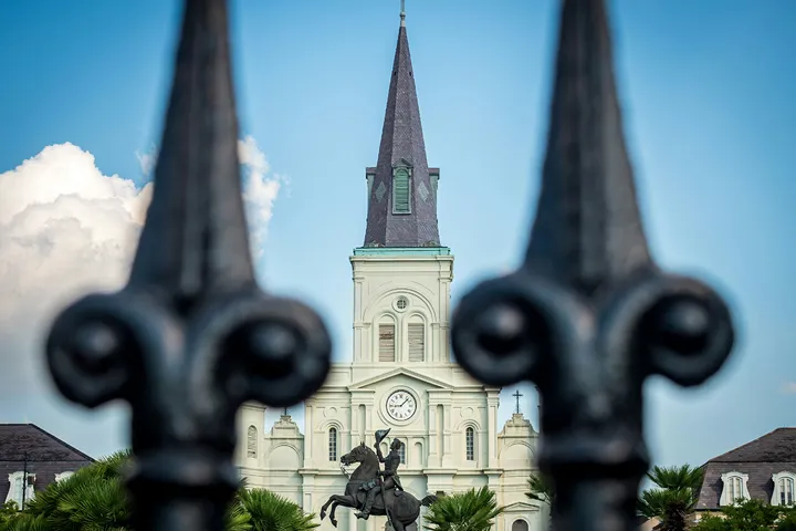 St. Louis Cathedral And Statue In New Orleans, Louisiana