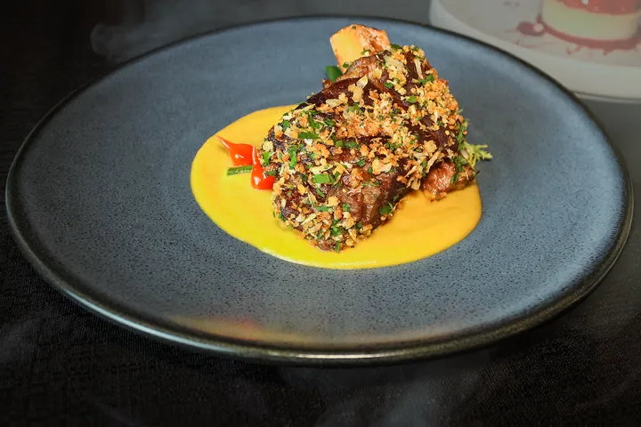 Beef Dinner Option On A Blue Plate