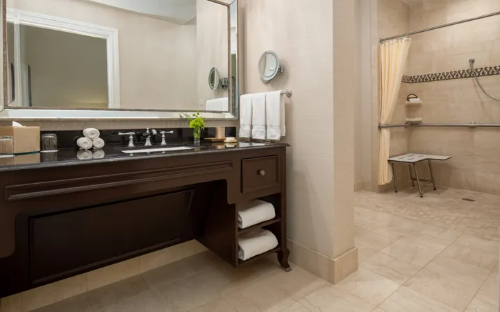 ADA Guestroom Bathroom With A Roll In Shower