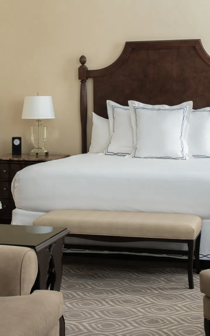 King bed in a superior king room at The Roosevelt New Orleans